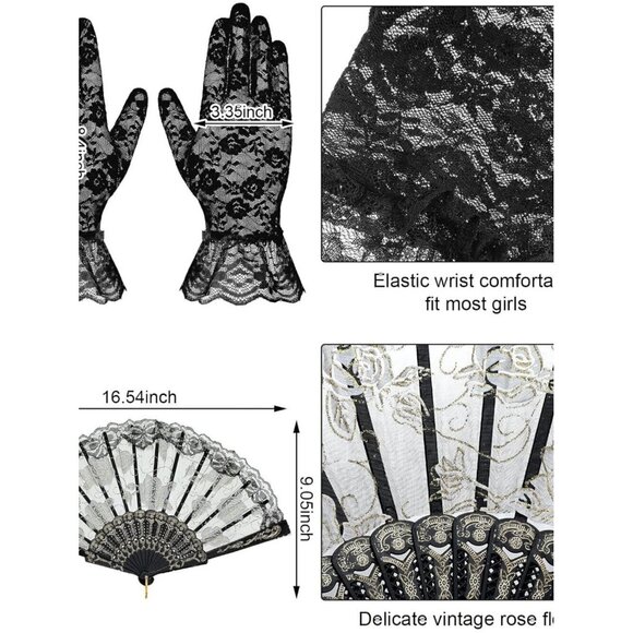 27 Pcs Black Fascinator Hats for Women Funeral Veil with Folding Fan Lace main image 7